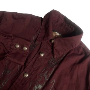 Harley‎ Davidson Small Women’s Maroon Button Up 100% Cotton Harley Motif Buttons